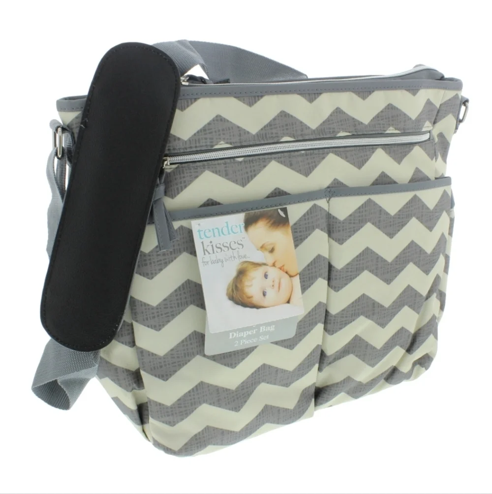Tender Kisses NEW Grey Chevron Print Diaper Bag Changing Pad Pockets - Picture 1 of 15
